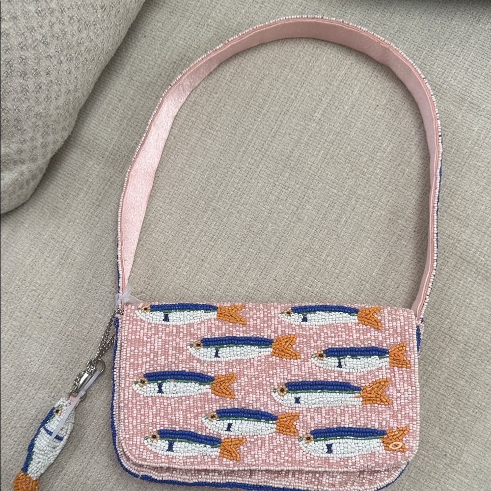 Beaded Pink sardine Pattern Shoulder Bag